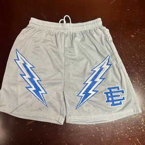 EE Mens Gray Lightning Bolt Elastic Waist Drawstring Mesh Athletic Shorts Size L
